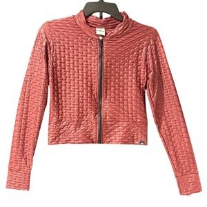 Booty by Brabant Track Jacket Womens Pink Cropped Zipper Textured Fabric